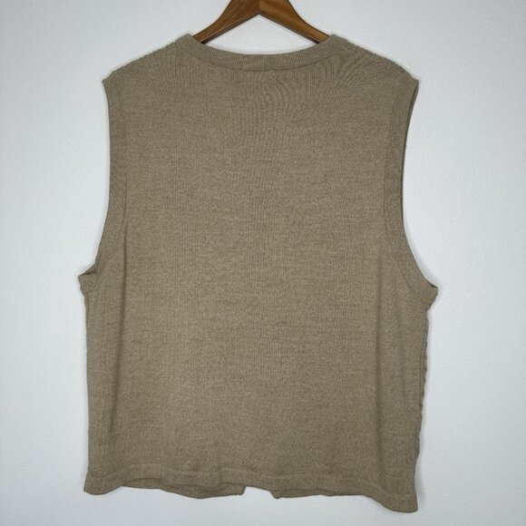 Vintage Cezani Cable Knit Vest XL Wool Blend Button up Tan - Picture 2 of 10